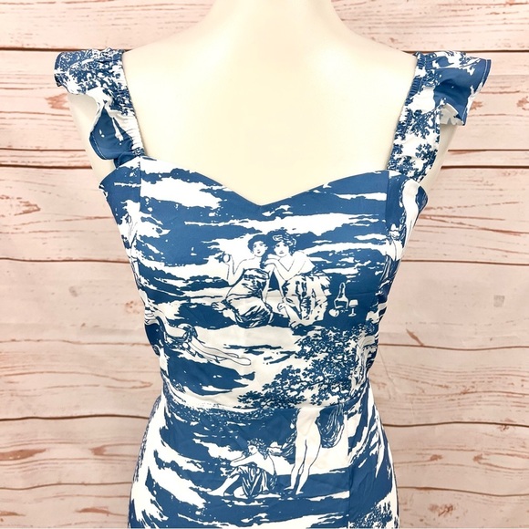 Shein Split Thigh Ruffle Strap Toscana Renaissance Print Dress - Picture 6 of 14